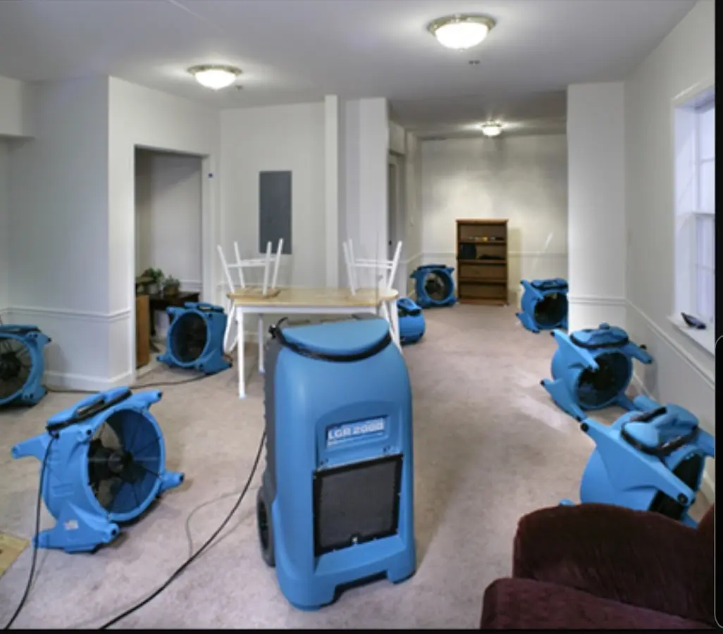 Air movers and dehumidifier setup for Water Extraction & Removal in Lee's Summit